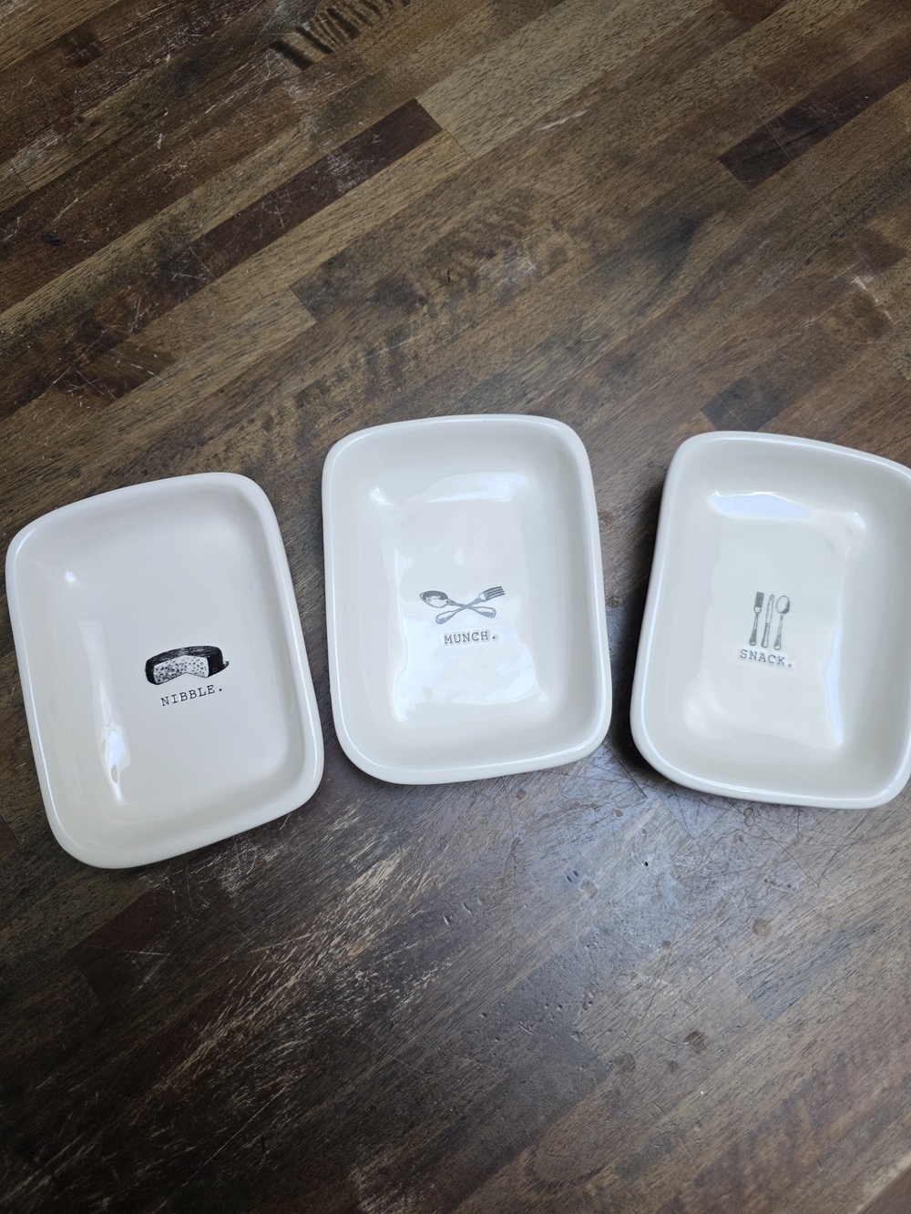Rae Dunn Cream Ceramic Snack/Nibble/Munch Dishes (Set of 3)